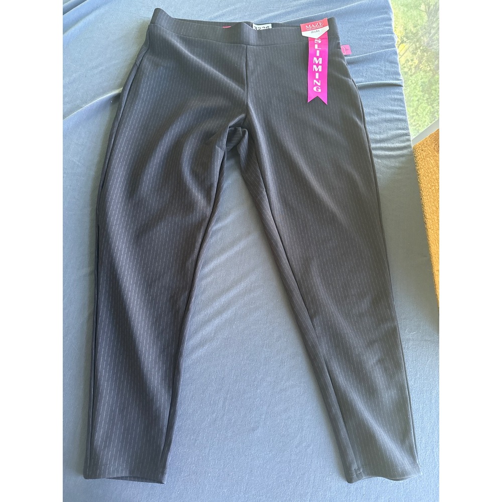 Maze Collection Scuba Slimming Pinstripe Pants Womens PL Black Petite Pull On